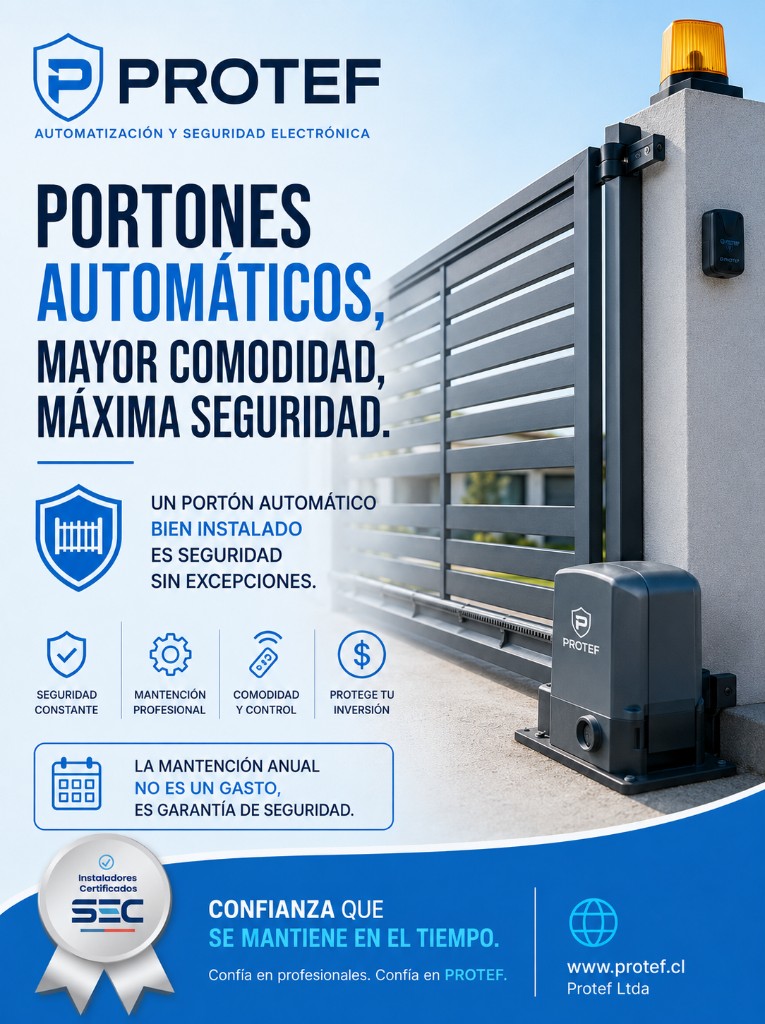 Flyer PROTEF: portones automáticos y barreras vehiculares en Concepción y Biobío