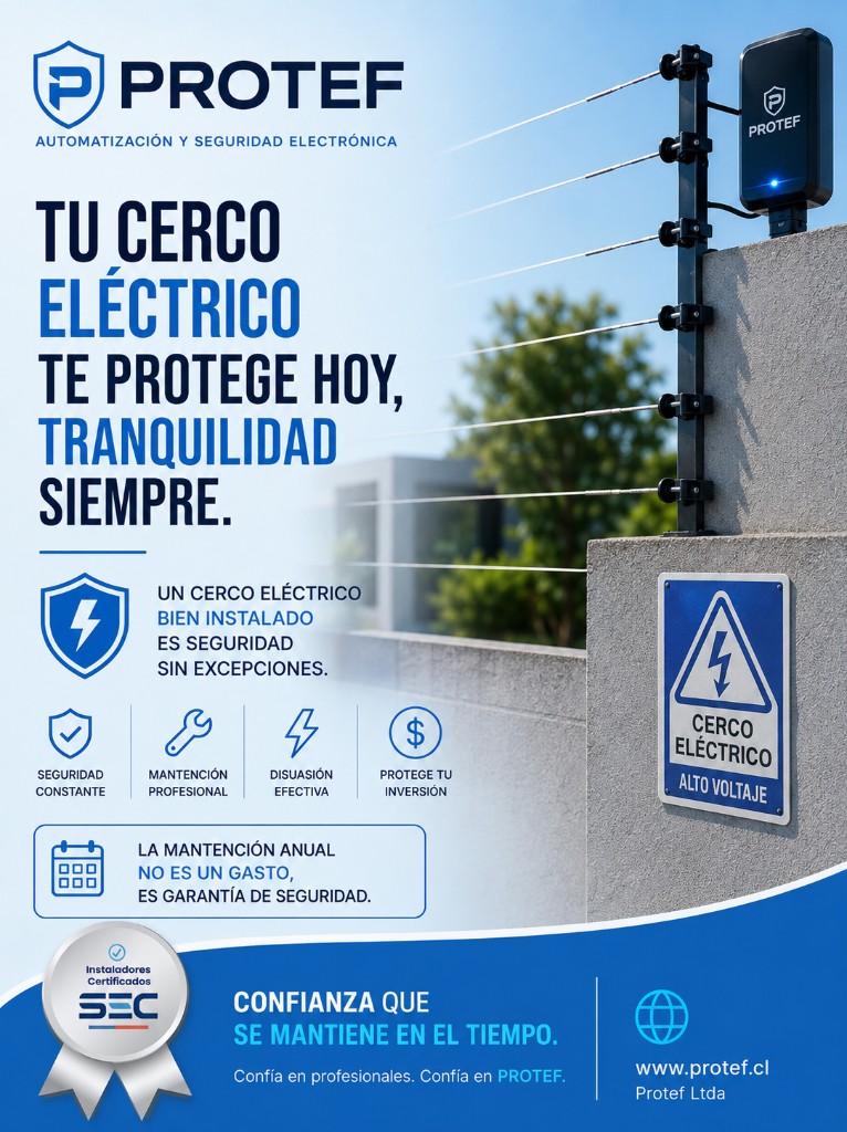 Flyer PROTEF: cercos eléctricos perimetrales certificados ante la SEC en Biobío